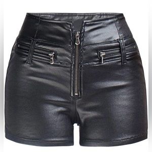 High Waist Black Leather Shorts